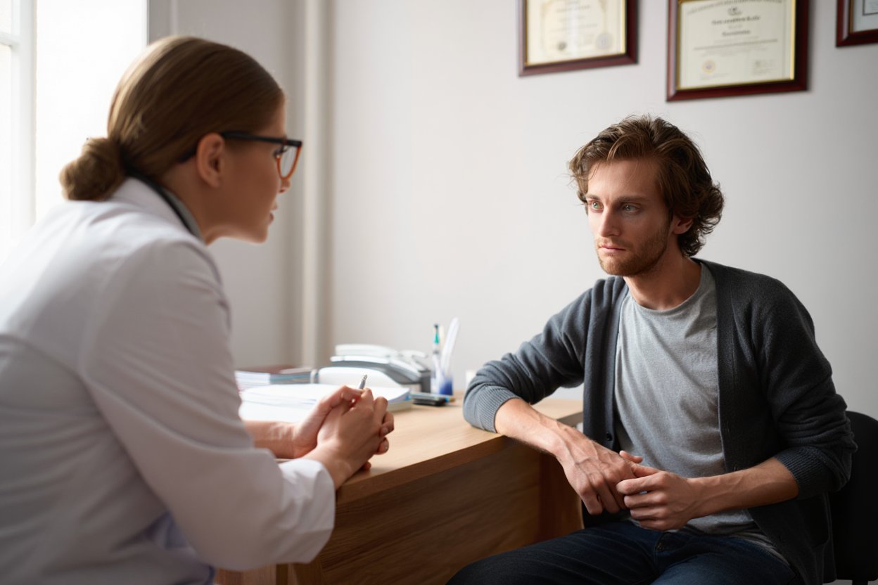 Врач консультирует пациента в кабинете